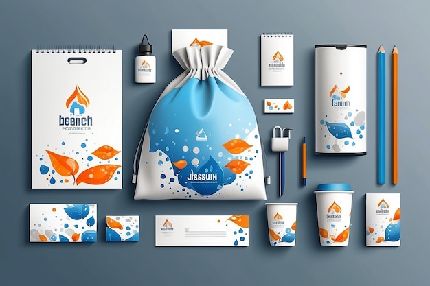 Nature gray promotional souvenirs design for corporate identity with blue and orang