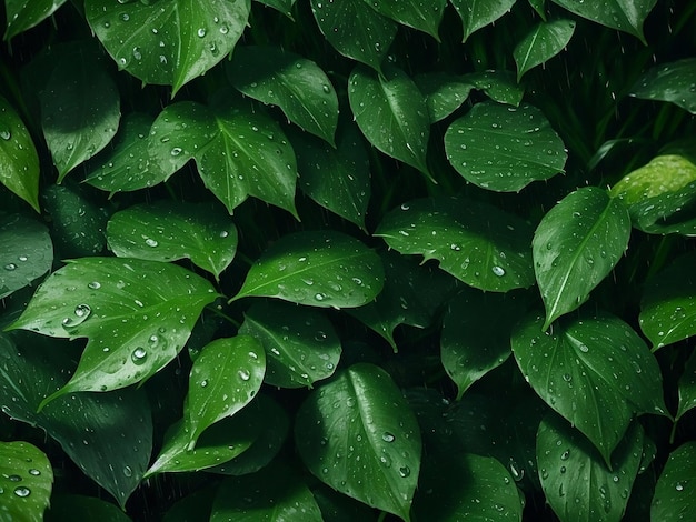 Nature green leaves with raindrop background Green nature background