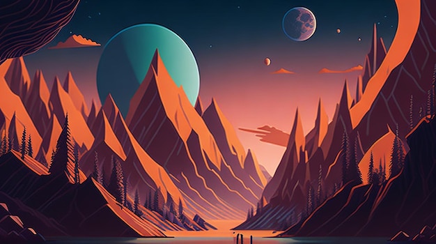 Nature landscape background Design with moon