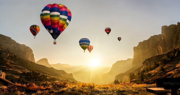 Nature landscape hot air balloons festival in sky.