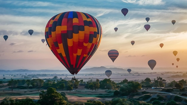 Nature landscape hot air balloons festival in sky