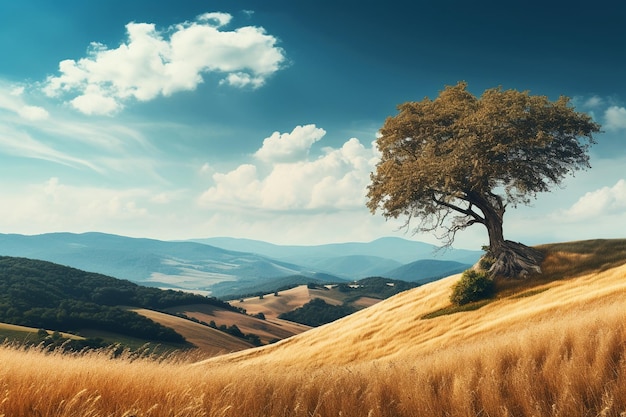 Nature landscape with view of tree and field