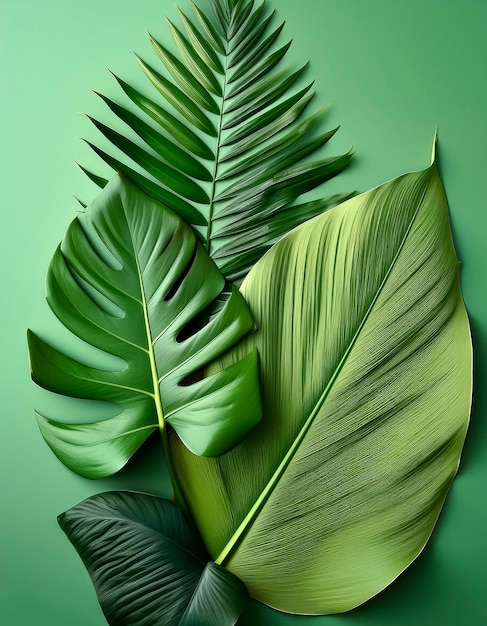 Nature leaves green tropical forest backgound concept isolated on green background