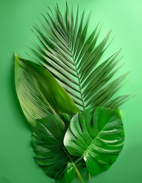 Nature leaves green tropical forest backgound concept isolated on green background