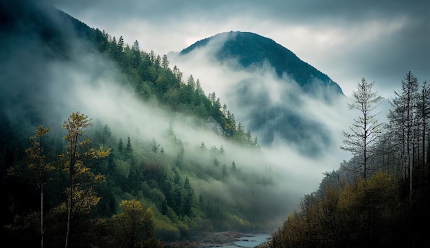 Nature misty beauty on a mountain peak generative AI