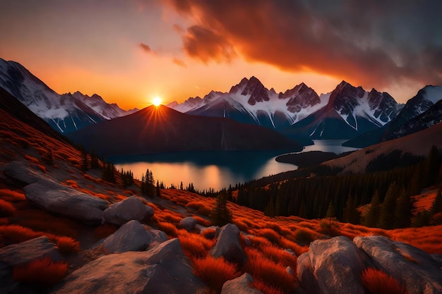 Nature Mountain displays radiant colors at sunset