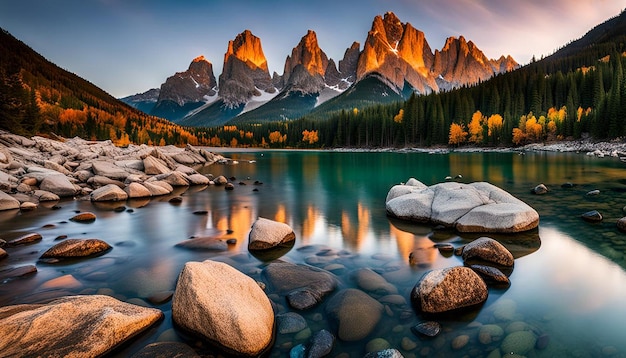 Photo nature mountains with rocky shore