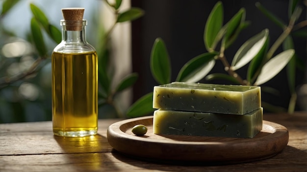 nature product healthy soap with olive oil on wood