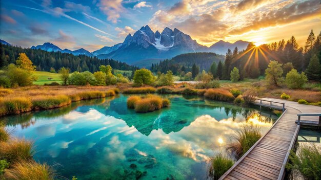 Photo nature reserve zelenci krajnska gora slovenia europe wonderful morning view of zelenci nature reserve slovenia travel