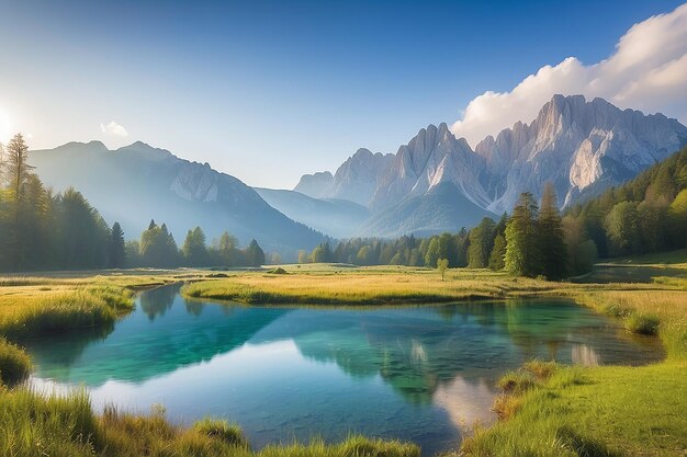 Nature Reserve Zelenci krajnska gora Slovenia Europe Wonderful morning view of Zelenci nature reserve Slovenia travel