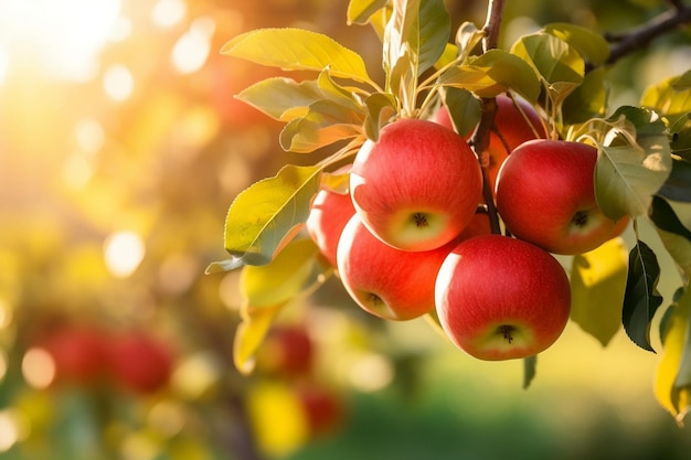 Nature's Bounty Ripe Organic Apples on Tree in Orchard Generative AI