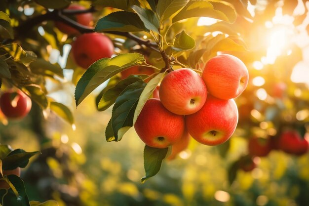 Nature's Bounty Ripe Organic Apples on Tree in Orchard Generative AI