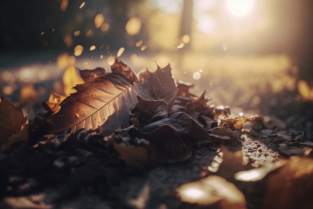 Nature's Canvas Pile of Autumn Leaves on Ground for Fall Season Nature Outdoors