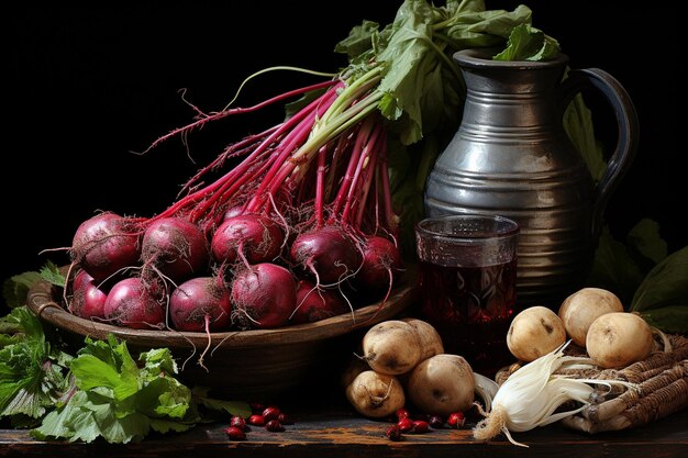 Nature's Medicine Cabinet A Wholesome Still Life of Beetroot Garlic and Zucchini