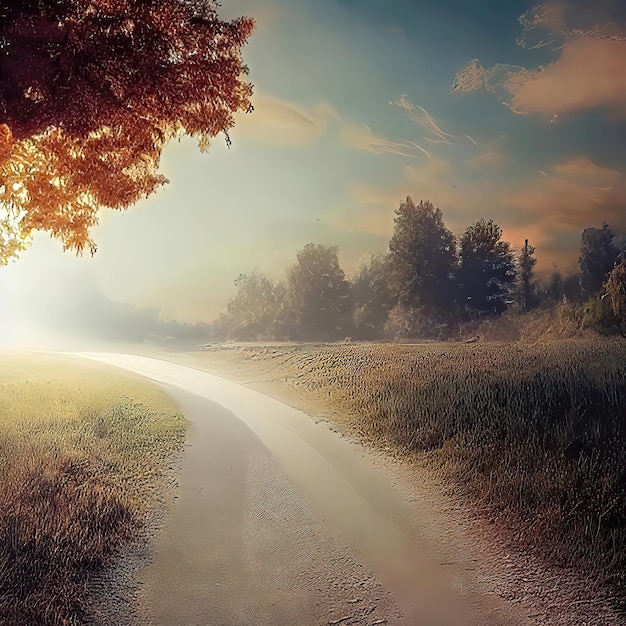 Nature's Mystical Lane A Roadway through a Foggy ForestxA