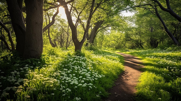 Nature's Path Scenic Hiking Trail Amid Lush Greenery