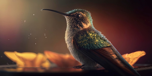 Nature's power and beauty captured in a stunning photograph of a focused Hummingbird amidst natural light flares and bokeh A true masterpiece of wildlife photography Generated by AI