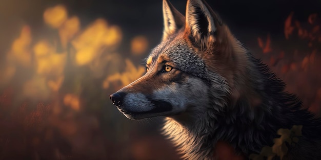 Nature's power and beauty captured in a stunning photograph of a focused wolf amidst natural light flares and bokeh A true masterpiece of wildlife photography Generated by AI