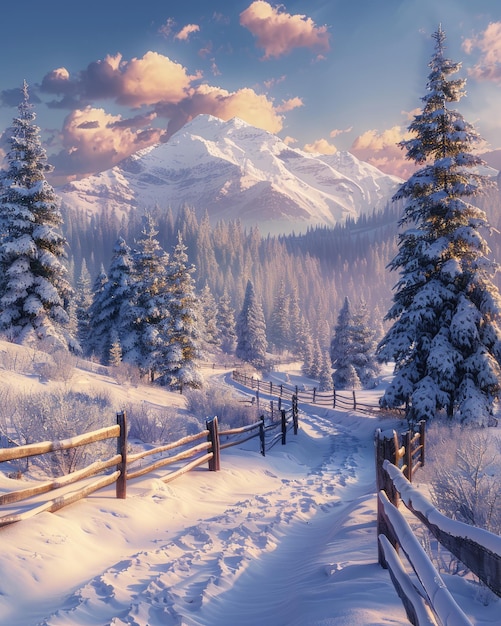 Photo nature scenery during winter with snow and clear sky generate ai