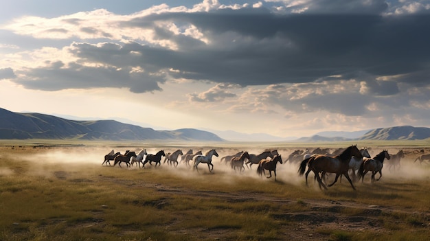 Nature scenery herd and steppe image Generative AI