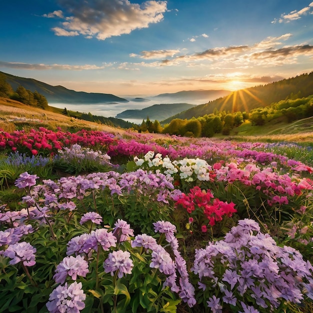 Photo nature scenery with amazing of flowers