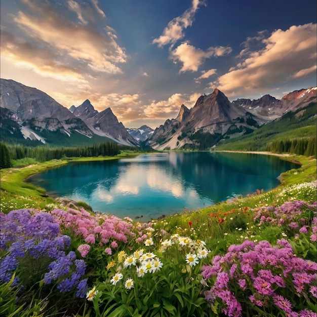 Photo nature scenery with amazing of flowers