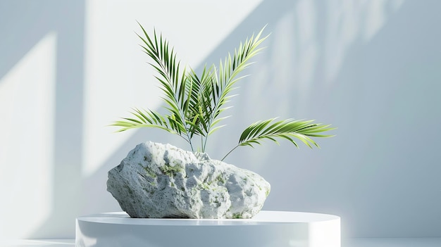 nature stone podium plant on white background for productstylish showcase mock up fo Generative AI