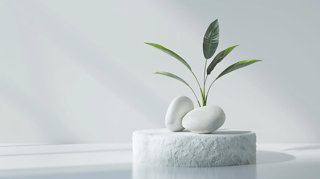 nature stone podium plant on white background for productstylish showcase mock up fo Generative AI