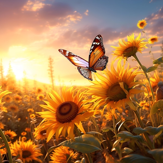 nature sunflowers and butterfly backgrounds