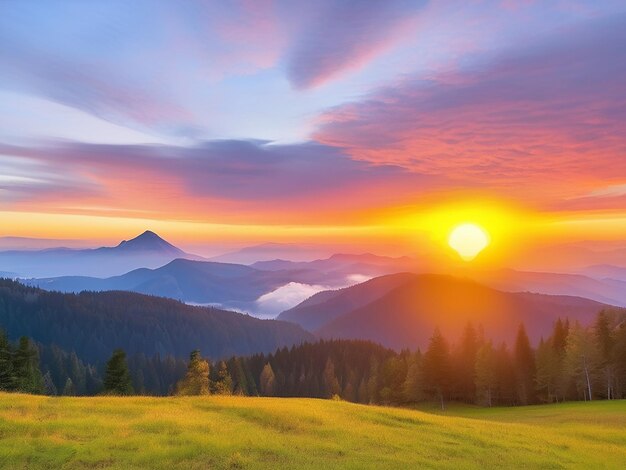 Nature sunset landscape with outdoors and forest sun dusk mountain autumn cloud sky