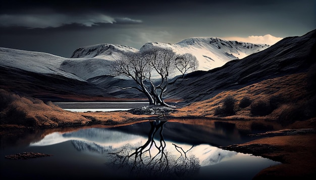 Photo nature tranquil beauty reflected in calm water generative ai