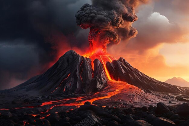 Nature Unleashed Powerful volcano eruption with flowing lava