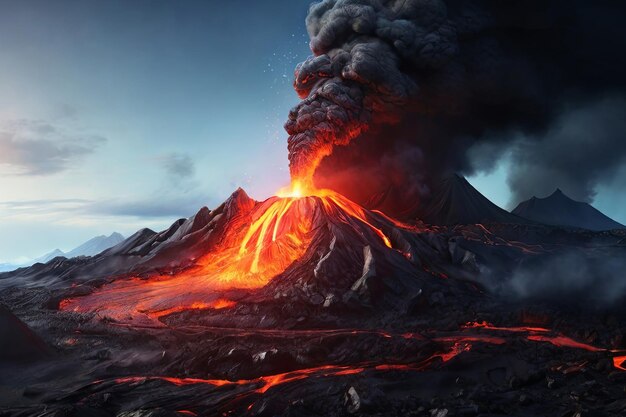 Nature Unleashed Powerful volcano eruption with flowing lava