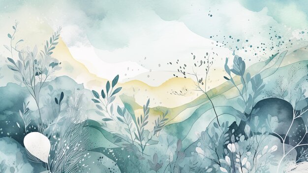 Nature watercolor background with abstract nature motifs