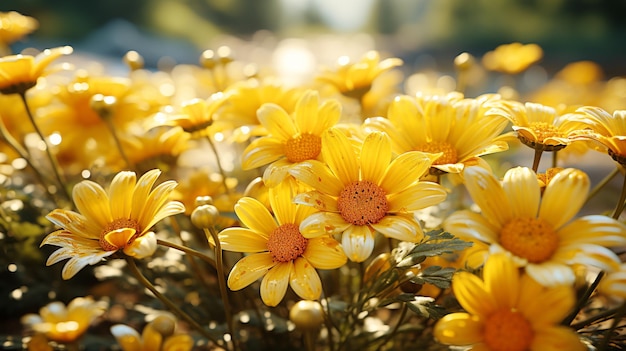 Nature yellow daisy blossoms in ornate design