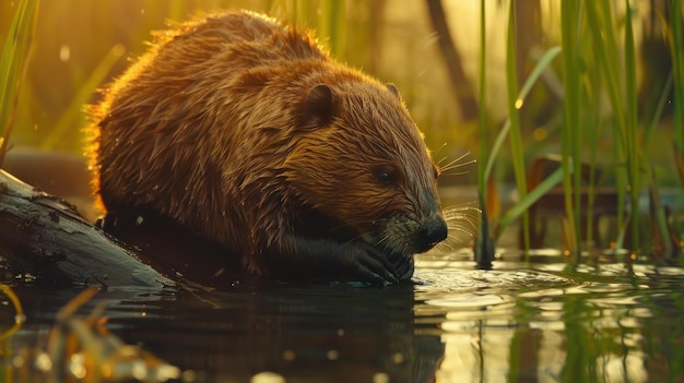 Nature39s Architect Beaver Builds Dam on Water