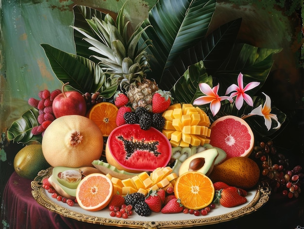 Nature39s Bounty Exotic Fruits Displayed in a Vivid Tapestry Bathed in Natural Light