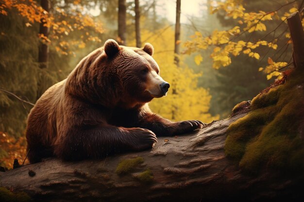 Nature39s Siesta A Brown Bear39s Rest in the Forest Captured by Generative AI