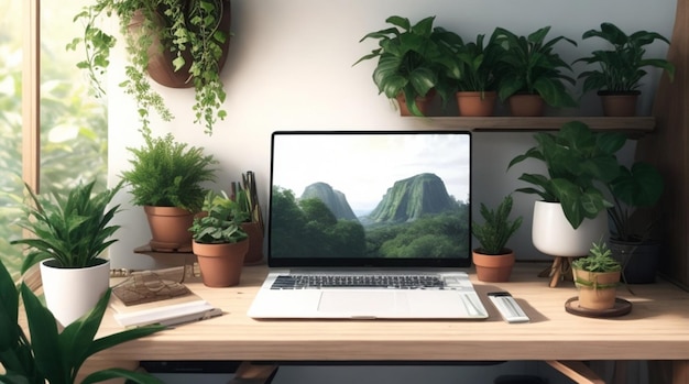 natureInspired Bliss with Laptop and Potted Plants