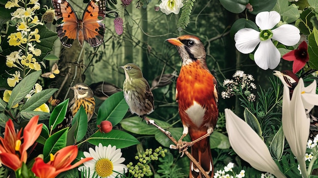 Photo natureinspired collage with wildlife photography and botanical illustrations