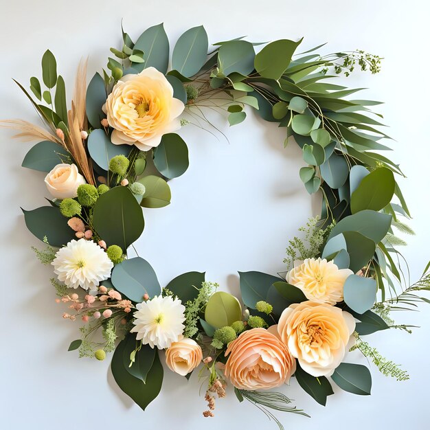 Photo natureinspired foliage wreath with flowers