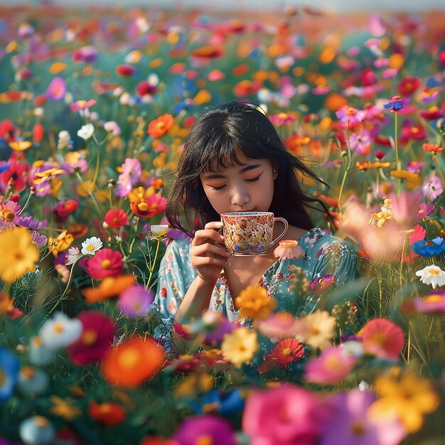 Photo natureinspired photographer drinking tea