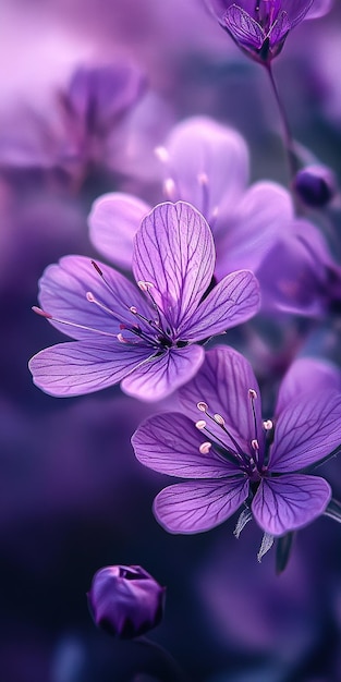 Photo natures beauty closeup of purple wildflowers blooming