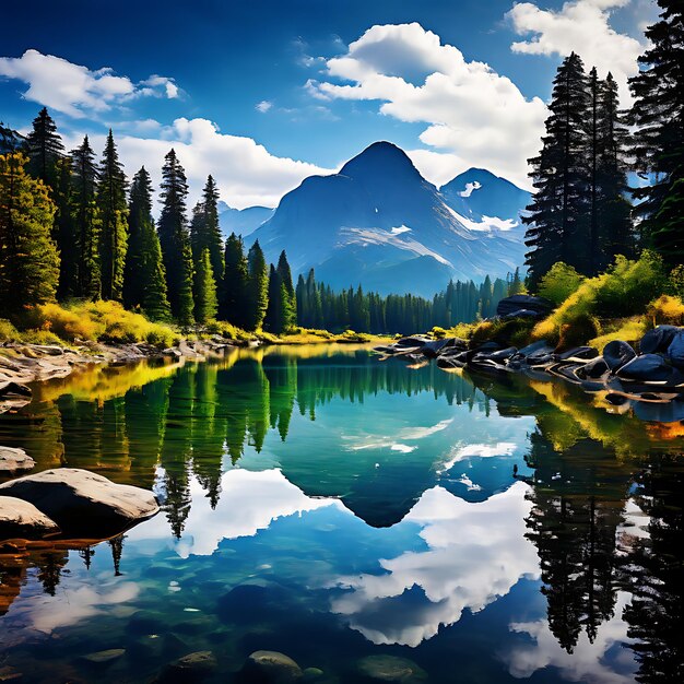 Natures beauty reflected in tranquil mountain waters