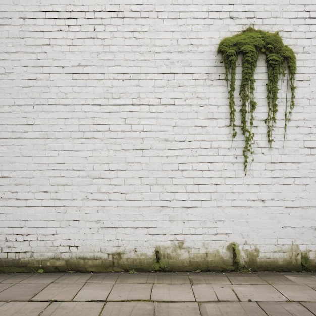 Natures Embrace Greenery Thriving on a White Brick Wall