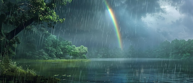 Natures Palette High Detail Realism of a Rainbow on a Rainy Day