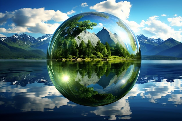 Natures Reflection Pristine Water Drop showcasing Mountains Forest and Lake