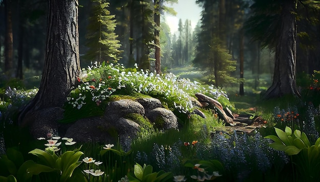 Natures refreshing beauty in a floral forest scene generative AI