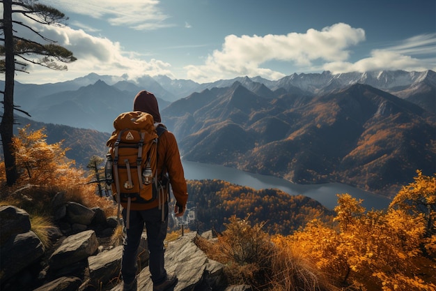 Natures reward successful hiker enjoys mountaintop view a tangible accomplishment