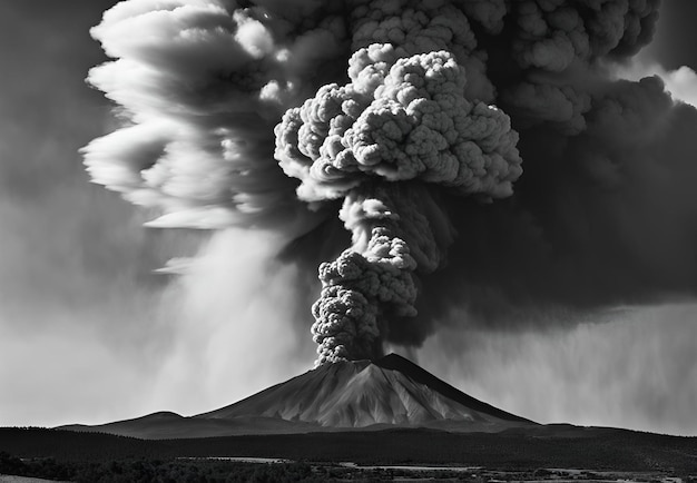 Natures Wrath A Black and White Depiction of Volcanic Might